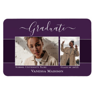 Modern Elegant 2 Photo Grad Announcement Magnet