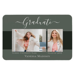 Modern Elegant 2 Photo Grad Announcement Magnet