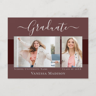 Modern   Elegant 2 Photo Graduation Announcement Postcard