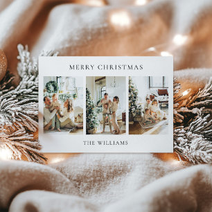 Modern Elegant 3 Photo Collage Christmas Holiday Card
