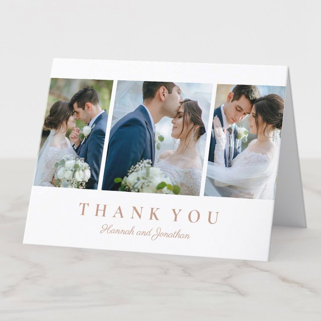 Modern Elegant 3 Photo Folded Wedding  Thank You C Card (Creator Uploaded)