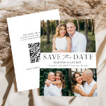 Modern Elegant 3 Photo QR Code Save The Date<br><div class="desc">Elegant, multi-photo save the date featuring "Save the Date" displayed in black lettering with a white background. Personalise the modern QR save the date card with 3 of your favourite photos, your names, wedding date, and wedding location. The simple save the date reverses to display your custom QR code with...</div>