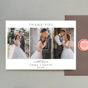 Modern Elegant 3 Photos Typography message Wedding Thank You Card