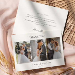 Modern Elegant 3 Photos Typography message Wedding Thank You Card