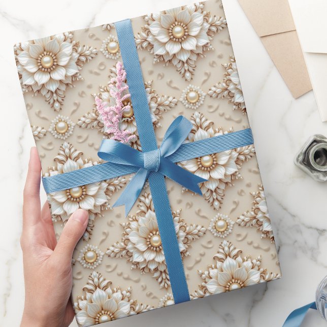 Modern Elegant "3D" Look Wedding Floral Gift Wrap (Creator Uploaded)