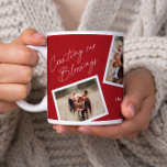 Modern Elegant 4 Photo Collage Family Gift Coffee Mug<br><div class="desc">Modern Elegant 4 Photo Collage Family Gift Giant Coffee Mug. Click the edit button to customise this design with your own photos and text. The red background colour can be changed.</div>
