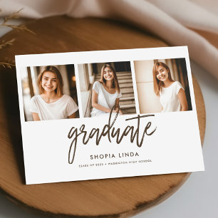 Modern Elegant 4 Photo Collage Script Graduation Announcement