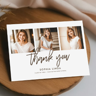 Modern Elegant 4 Photo Collage Script Graduation Thank You Card