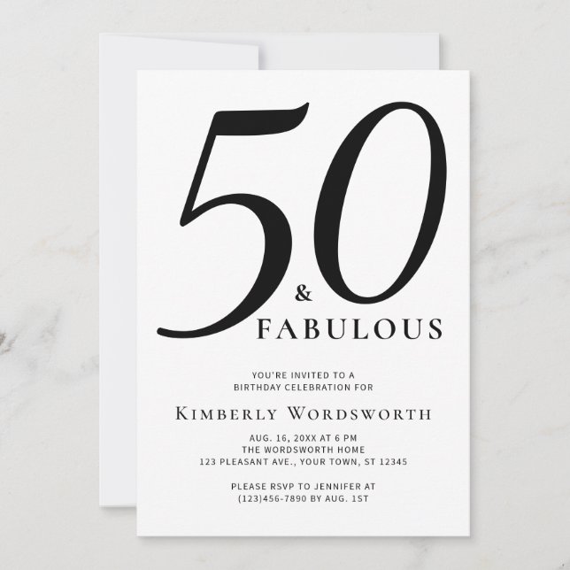 Modern Elegant 50 Fabulous Fiftieth Birthday Invitation (Front)