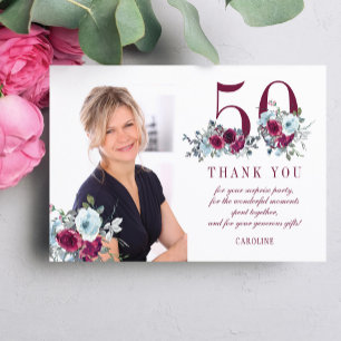Modern elegant 50th birthday photo thank you card