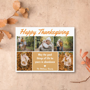 Modern Elegant 5 Picture Grid Family Thanksgiving Postcard