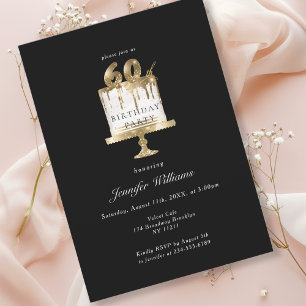 Modern, elegant 60. birthday black invitation