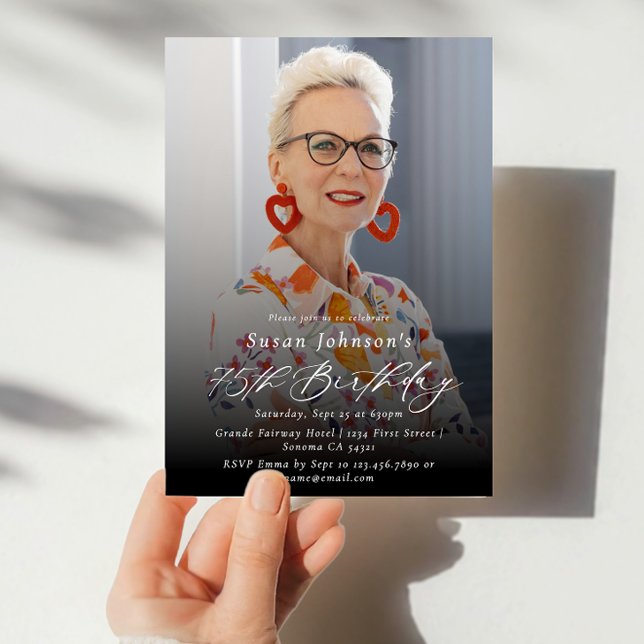 Modern Elegant 75th Birthday Party Photo Invitation (Creator Uploaded)