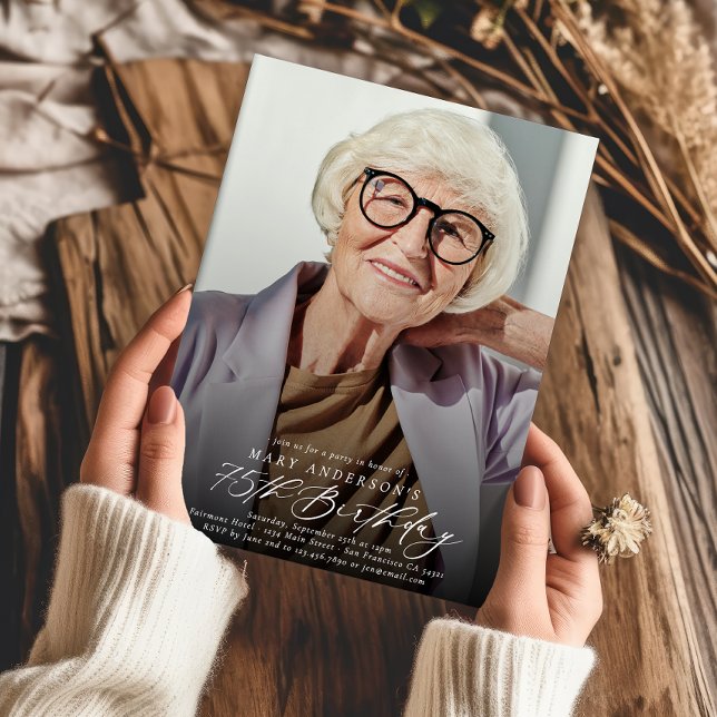 Modern Elegant 75th Birthday Party Photo  Invitation (Creator Uploaded)