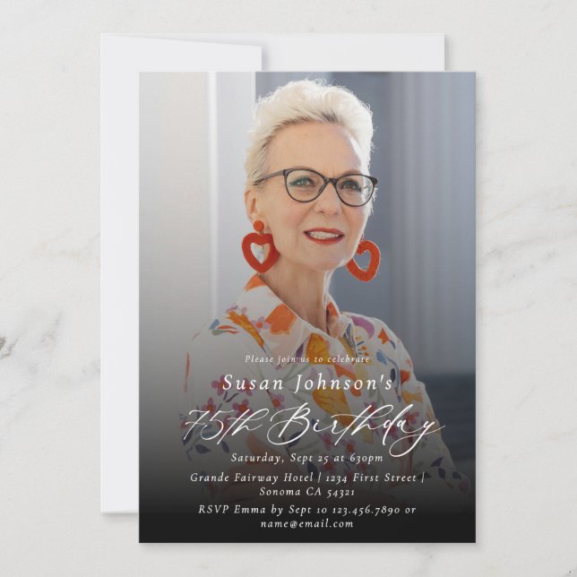 Modern Elegant 75th Birthday Party Photo Invitation (Front)