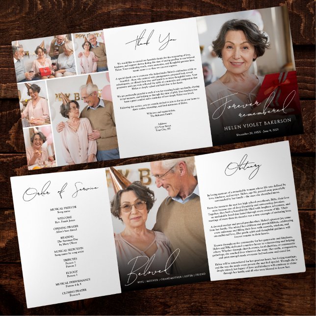 Modern Elegant 7 Photo Trifold Funeral Program (Creator Uploaded)