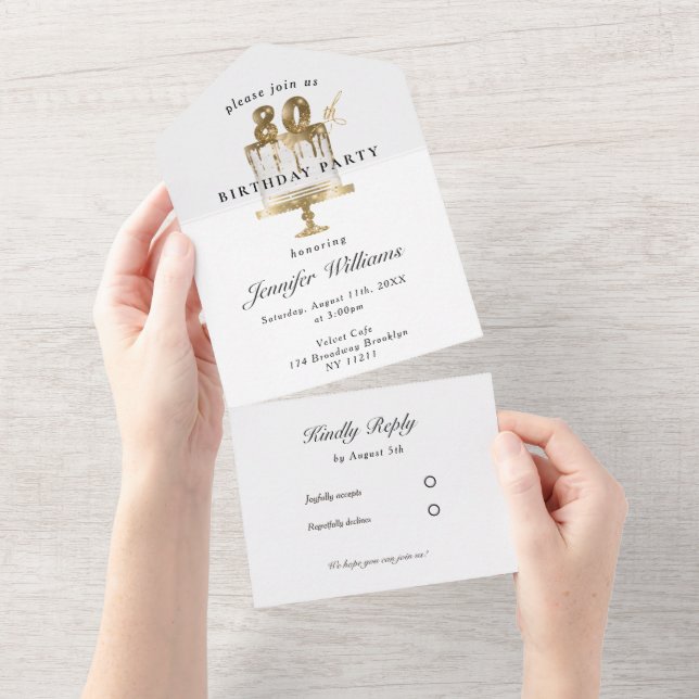 Modern, elegant 80. all in one invitation (Tearaway)