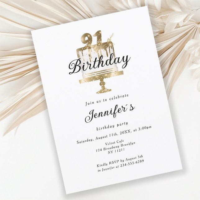 Modern, elegant 91st. Birthday invitation (Creator Uploaded)
