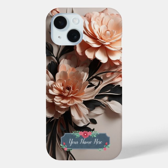 Modern Elegant Abstract Art Peach Flowers Case-Mate iPhone Case (Back)