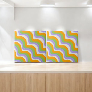 Modern Elegant Abstract Colourful Wavy Stripe  Tile