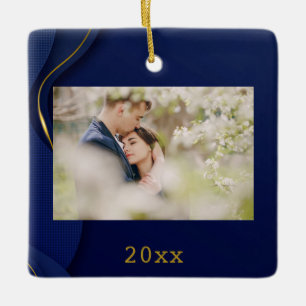 Modern Elegant Abstract Custom Wedding Photo Ceramic Ornament