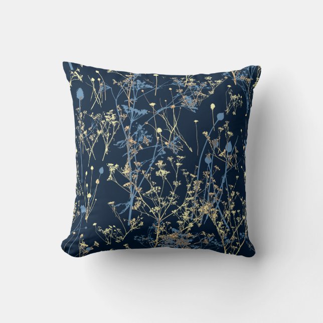 Modern Elegant Abstract Dark Navy Blue Yellow Cushion (Front)