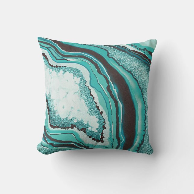 Modern Elegant Abstract Turquoise Agate Geode  Cushion (Front)