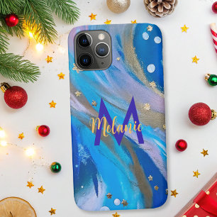 Modern elegant abstract whimsical blue gold Case-Mate iPhone case