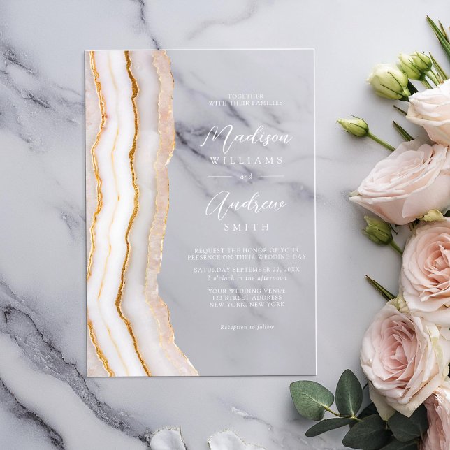 Modern Elegant Agate Marble Wedding Acrylic Invitations (Creator Uploaded)