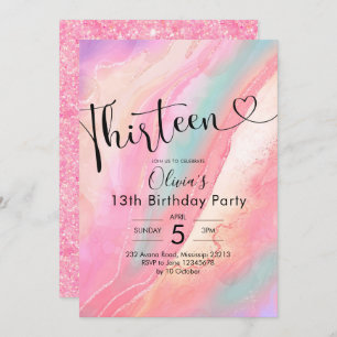 Modern Elegant Agate Thirteen Birthday Invitation