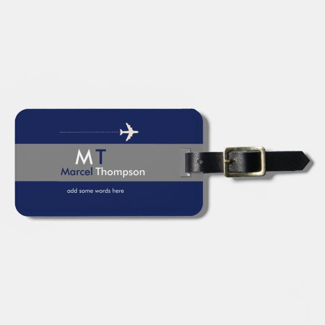 Modern Elegant Air Travel Blue Luggage Tag (Front Horizontal)