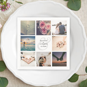 Modern Elegant Ampersand Wedding Photo Collage Napkin