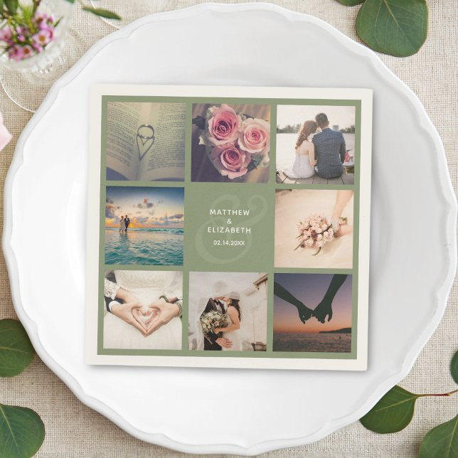Modern Elegant Ampersand Wedding Photo Collage Napkin (Creator Uploaded)