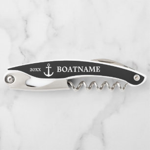 Modern Elegant Anchor Logo Black White Custom Name Corkscrew
