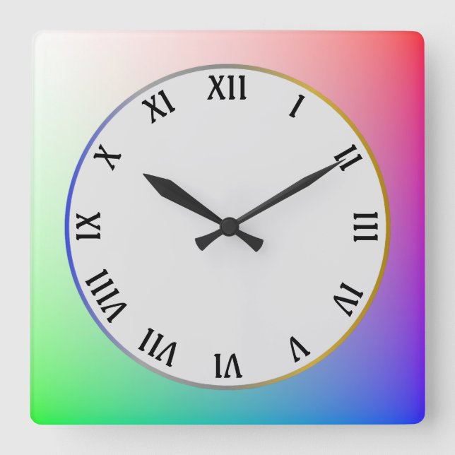 Modern, Elegant and Simple Colourful Pastel Rainbo Square Wall Clock (Front)
