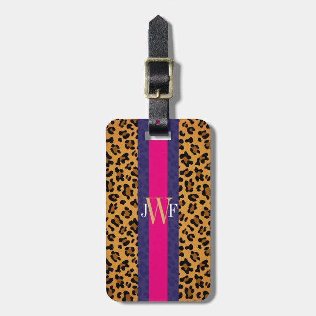 Modern Elegant Animal Print Leopard Personalised Luggage Tag (Front Vertical)
