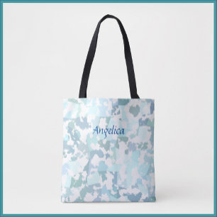 Modern Elegant Aqua Blue and White Geometric Tote Bag