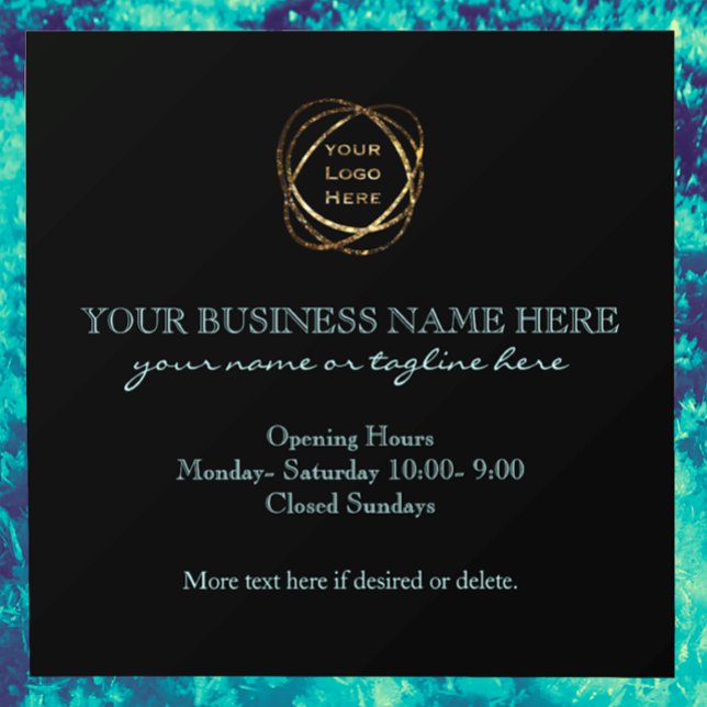 Modern Elegant Aqua Teal Custom Business Logo    (Customize this window cling sign for your business, add your logo, personalize elegant script.)