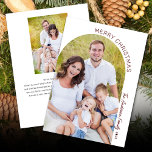 Modern Elegant Arch 2 Photo Christmas Holiday Card<br><div class="desc">This photo Christmas card offers a minimalist design featuring a modern arched photo on the front and another vertical photo on the back. The design offers dark red text that curves along the edge of the picture is accented with elegant handwritten script. Add your personal message on the back side....</div>