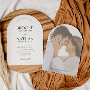 Modern Elegant Arch Black & White Photo Wedding Invitation