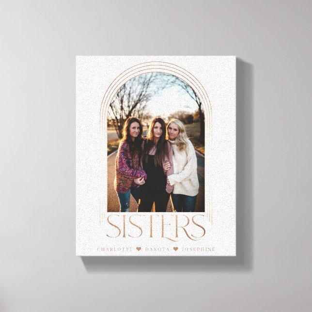 Modern Elegant Arch Frame Sisters Photo Keepsake Canvas Print (Front)