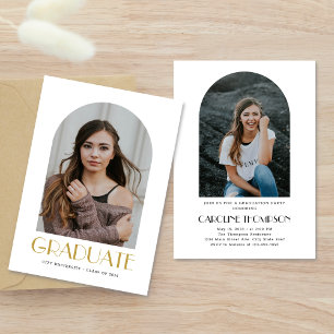 Modern Elegant Arch Photo White Graduation Party Invitation