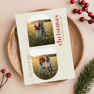 Modern Elegant Arched Family Photo Christmas Holiday Card