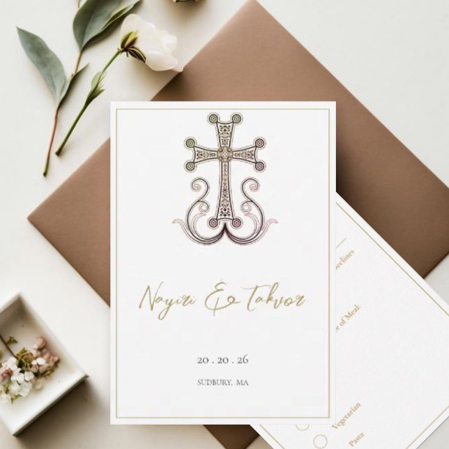 Modern Elegant Armenian Cross Wedding RSVP Card (Creator Uploaded)