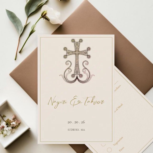 Modern Elegant Armenian Cross Wedding RSVP Card (Creator Uploaded)