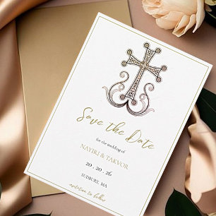 Modern Elegant Armenian Cross Wedding Save The Date