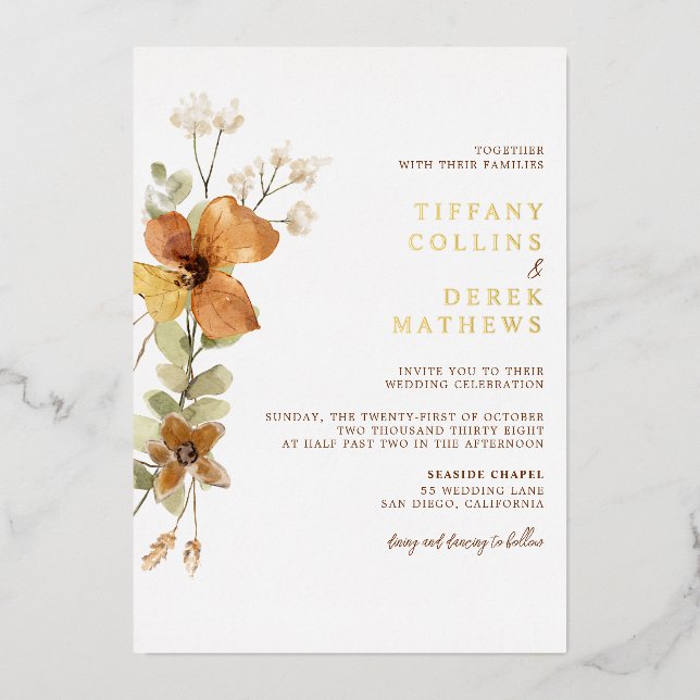 Modern Elegant Autumn Fall Wedding Gold (Front)