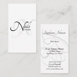 Modern Elegant B&W Monogram Typography Nail Artist Business Card