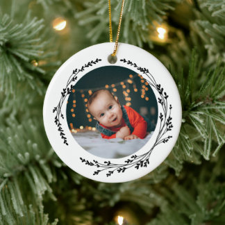 Modern Elegant Baby First Christmas Black White Ceramic Tree Decoration