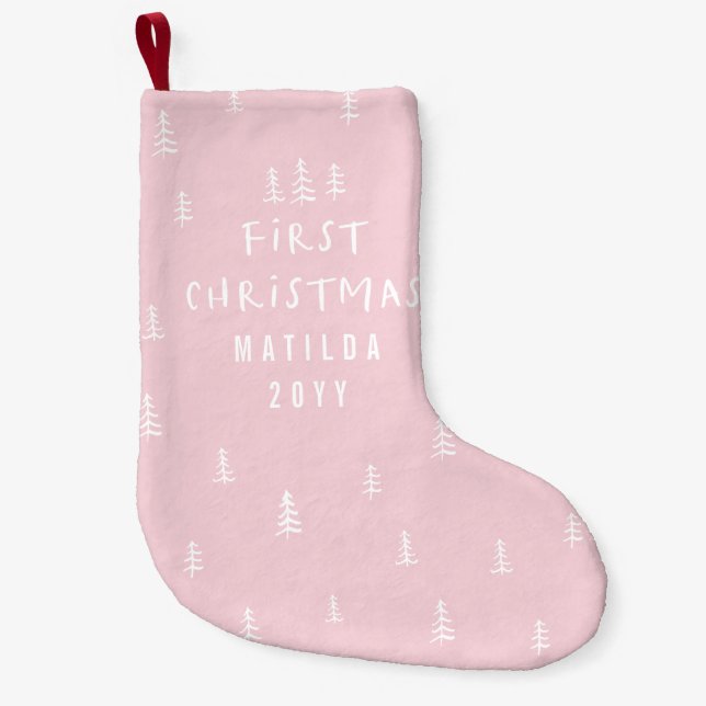 modern elegant baby first christmas blush pink small christmas stocking (Front)